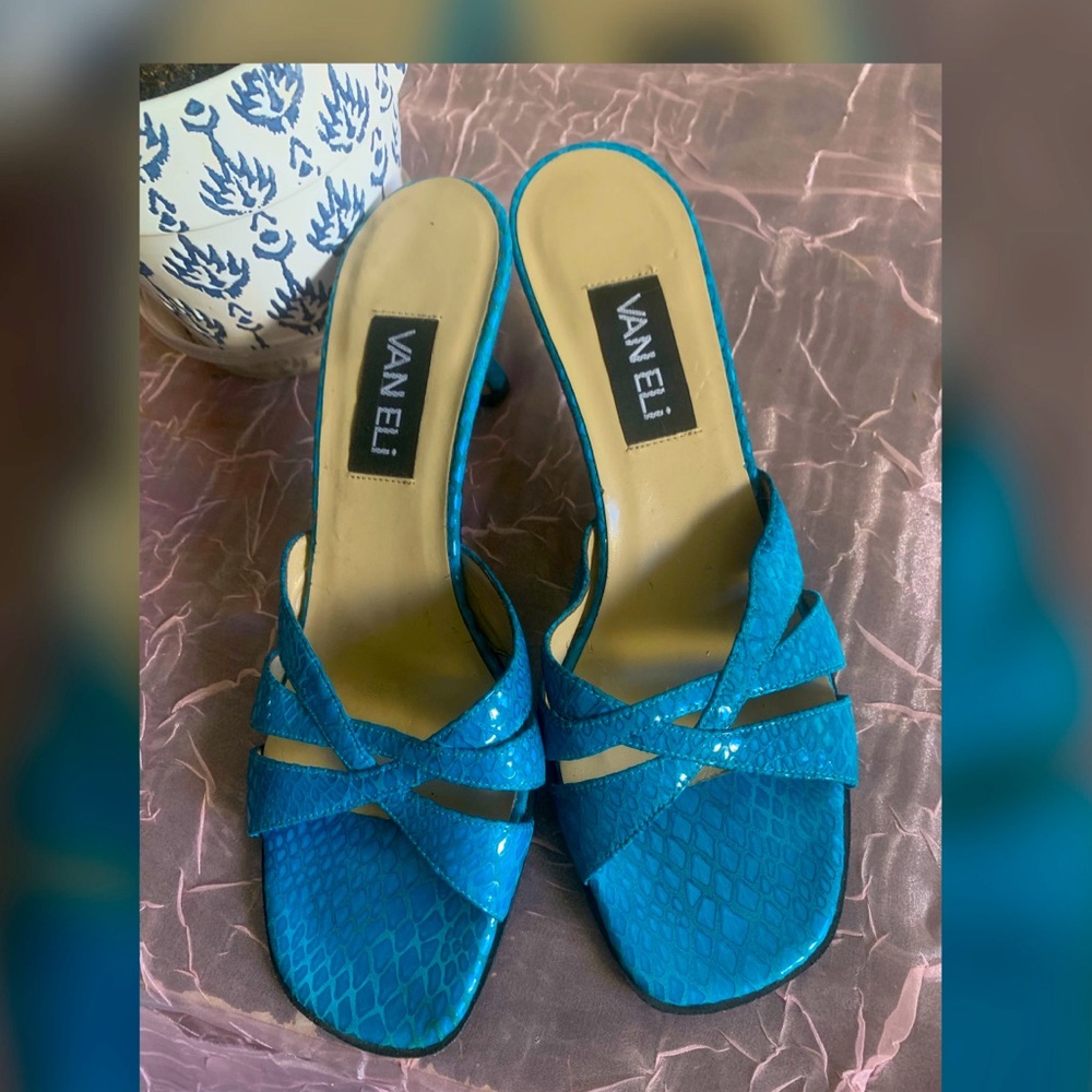 Blue Faux Snake Skin 2’ Heels